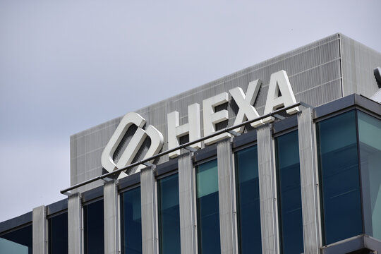 Hexa Telecom signage, logo, emblem on the telephony company office facade. WARSAW, POLAND - JUNE 18, 2026