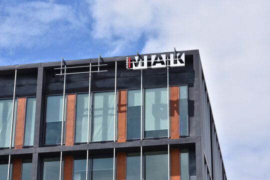 MAK Grupa insurance broker company office facade with signage, logo, emblem. WARSAW, POLAND - JUNE 18, 2026
