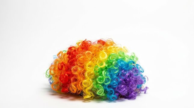 Colorful Clown Wig Display in Studio Environment, Creative Concept for Festive Celebrations