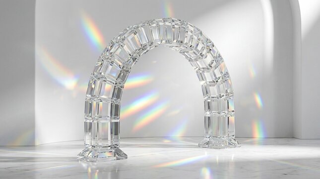 Abstract crystal arch structure with light refractions and shadows