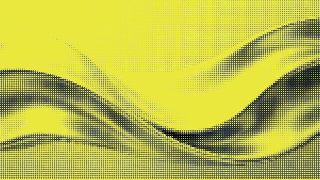 Abstract yellow and black halftone dot pattern forms a dynamic wavy graphic design background.