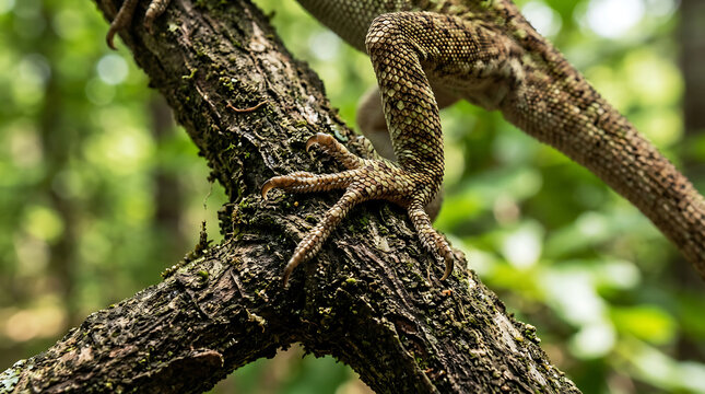 Green tree snake camouflaged on a branch in forest for nature education projects . Ai Generated