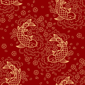Chinese phoenix pattern vector background with traditional red and gold oriental design