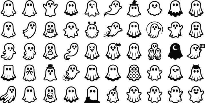Set of cute ghost stickers for halloween decoration and icons.