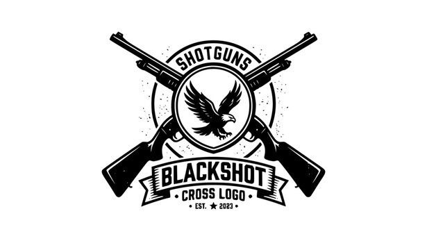 Vintage shotgun cross logo with eagle emblem