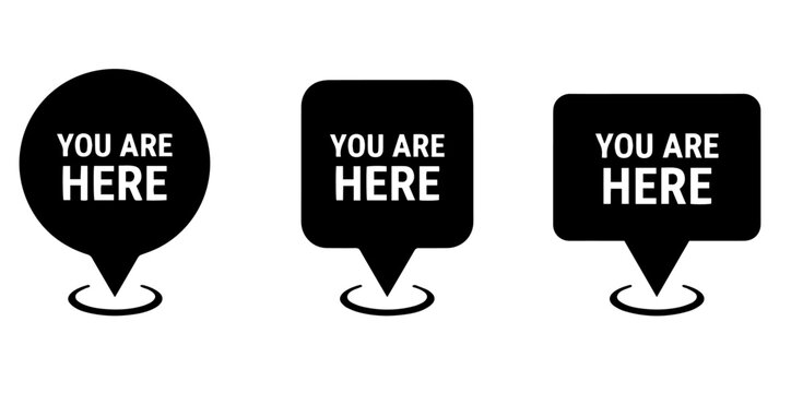 You Are Here map marker vector set with location pin and navigation sign icons.