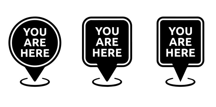 You are here pin icon set map pointer location marker silhouette vector