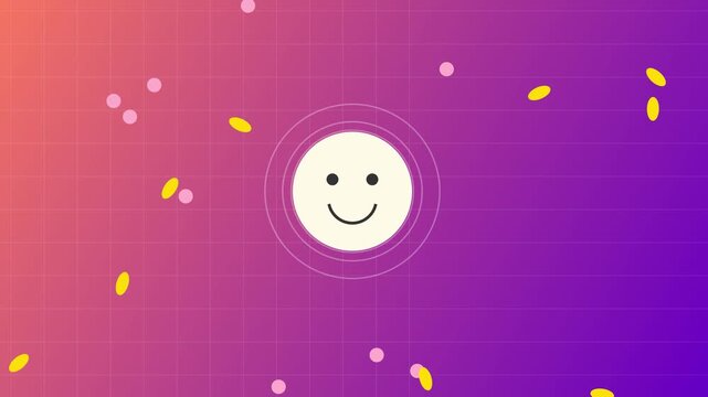 Happy smiley face icon on colorful gradient grid background.