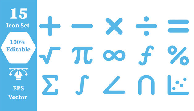 Set of 15 essential mathematical symbols and notation icons for education