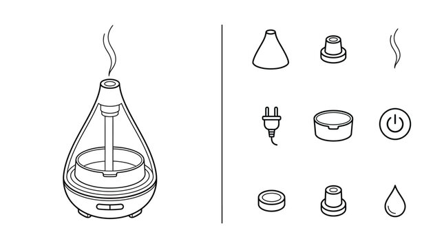 Essential Oil Aromatherapy Diffuser Line Art Schematic