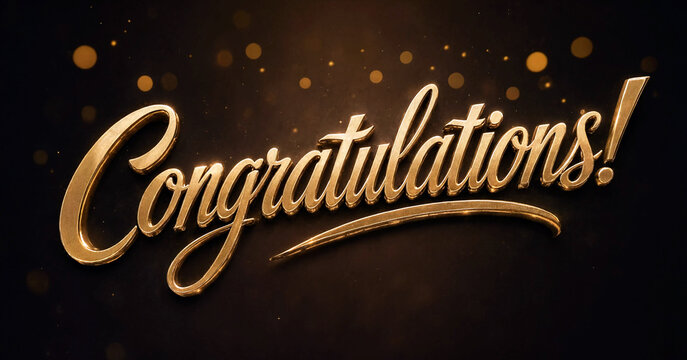 Elegant golden congratulations text with sparkling bokeh lights celebration design isolated