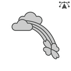 Obraz premium Rainbow with clouds and clover isometric icon, saint patrick day concept. Vector graphics. Hope, weather sign and editable stroke, outline style icon for mobile or web design.