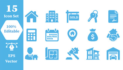 Fototapeta premium Real estate business and housing icon set with business property building