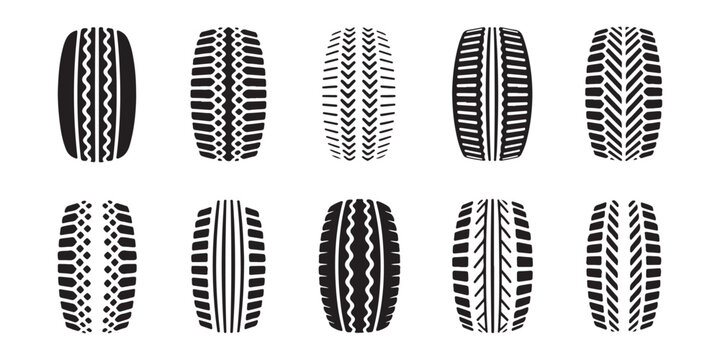 Tire tread pattern collection showing diverse rubber textures and protector designs for vehicles.