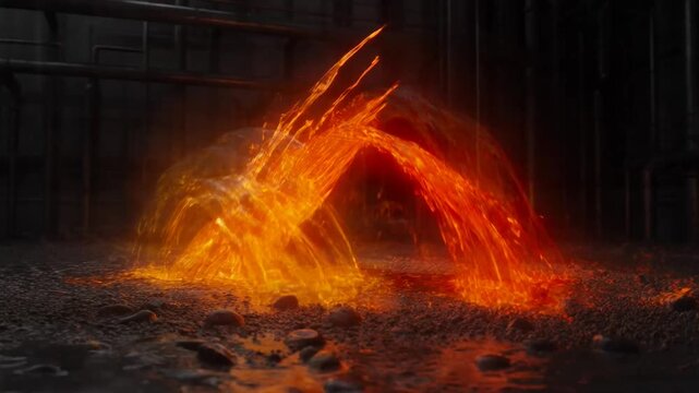 Molten metal pouring industrial process.