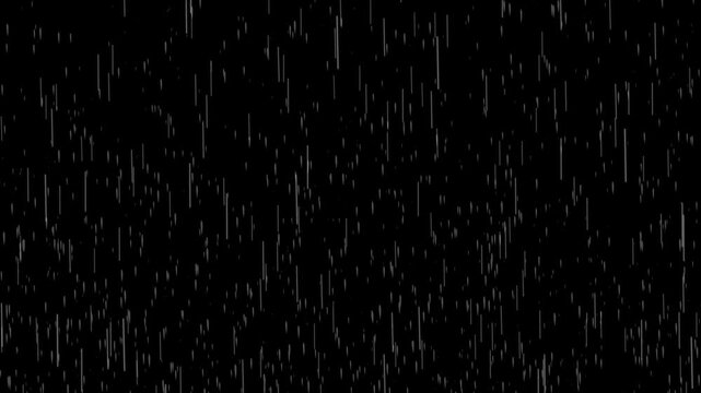 Heavy rain with wind closeup raindrops splashing practical against black background. Falling Strong raindrops footage 4k videos, rainy day effect seamlessly loopable footage.