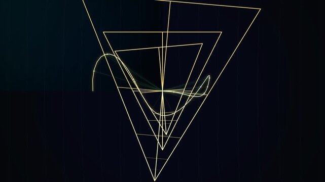 An intricate geometric composition featuring layered triangles and lines creating a captivating abstract design suitable for technology, fashion, and artistic project use