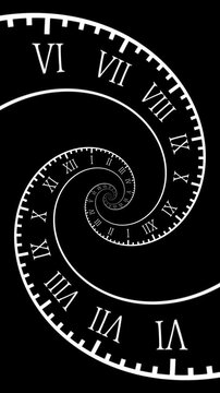 Spiral Clock Animation looped background. Concept of time travel, Present, Past, Future, infinity concept of time travel Full HD. 4K