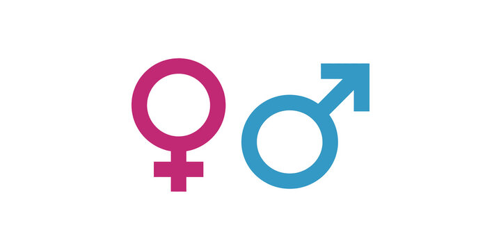Male and female gender symbols representing men and women in pink and blue