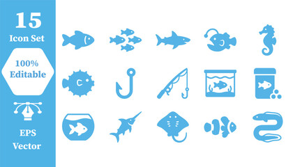 Fish and marine life vector icon collection with aquarium seahorse pufferfish © Abu Sufian