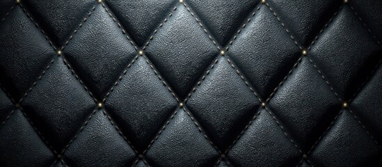Obraz premium Close-up of black, textured leather with diamond pattern and gold-colored embellishments