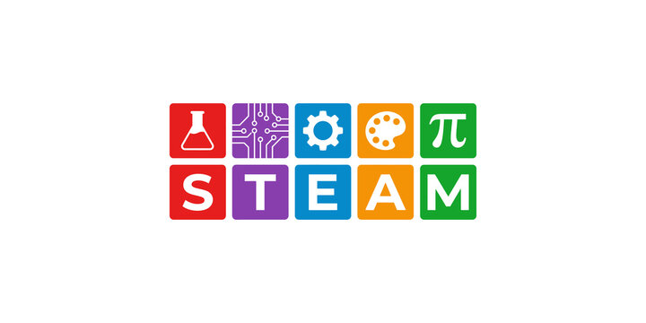 STEAM education curriculum concept with colorful icons for science technology engineering arts and mathematics