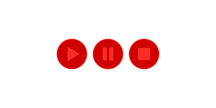 Red media player control buttons play pause stop icons isolated on transparent background