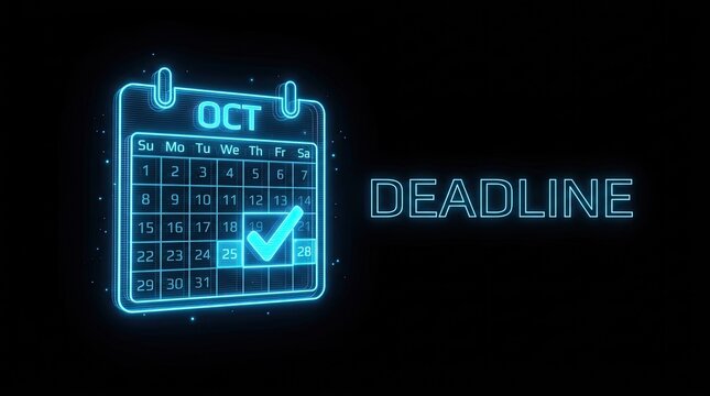 Digital deadline calendar with glowing neon effect for time management and project scheduling.