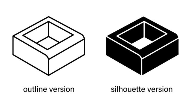 Outline and Silhouette Cuboid: A graphic representation showcasing a square cuboid in both outline and silhouette form, presented in isometric perspective, highlighting distinct visual styles.