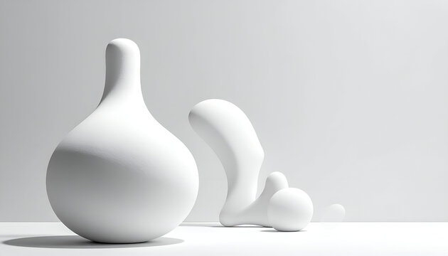 White, smooth, abstract shapes cast shadows, minimalist design on a neutral background