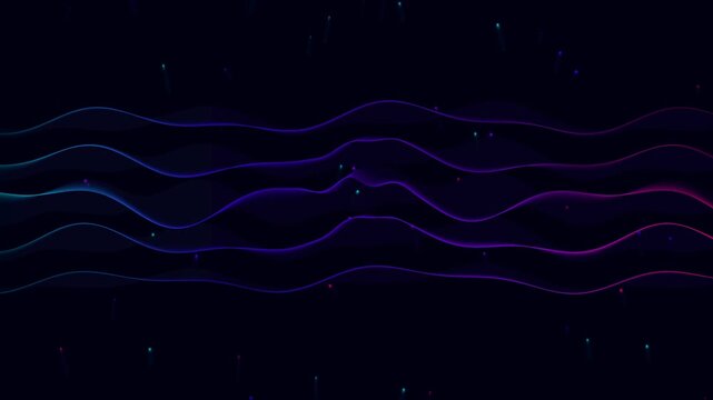 Abstract Neon Wave Motion Background with Dynamic 3D Ribbon Particles