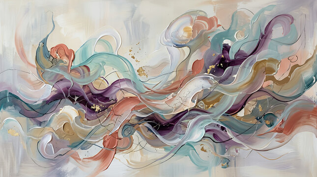 Ethereal Conceptual Expressionist Painting Exhibiting Surreal Imaginative Forms and Textured Layers on a Fine Artisan Medium Backdrop: Artistic Non-Objective Imagery Evoking Whimsical Fantasy and