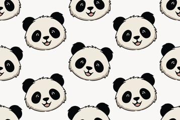 Fototapeta premium Charming seamless pattern design featuring repetitive cute panda bear faces with happy expressions on a white background.