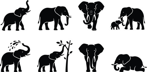 Black elephant silhouette vector illustration set for safari and zoo logo design © Muhammad