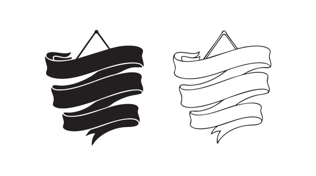 silhouette ribbon scrolls with line art vector icon silhouette witn line art vector icon