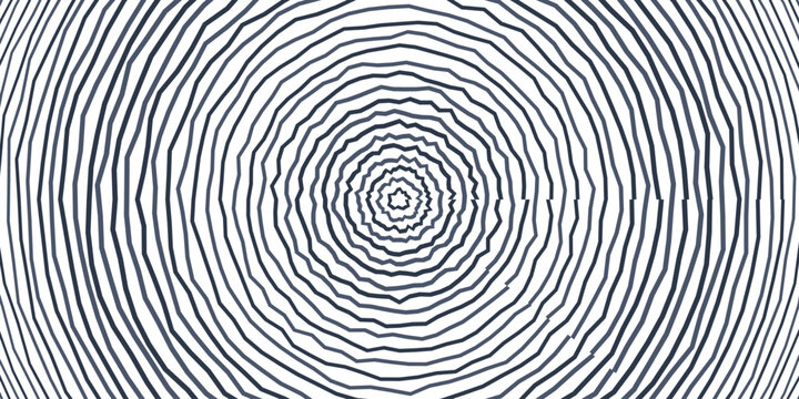 Abstract vector graphic illustration showing concentric dark rippled lines forming a hypnotic circular pattern on a clean white background surface