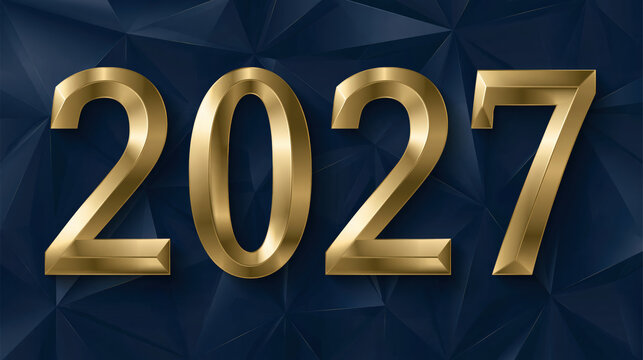 Golden 3D numbers 2027 prominently displayed against a textured dark blue background, symbolizing the coming year and its potential.