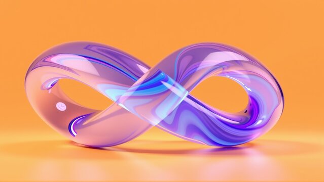 Glossy infinity symbol. Vibrant colors blend, creating smooth reflections. Orange background enhances visual impact. Modern design.