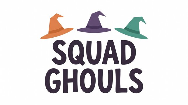 Squad Ghouls Halloween Vector Graphic with Witch Hats