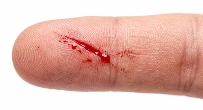 Close Up of Sharp Bleeding Cut on Human Finger Isolated