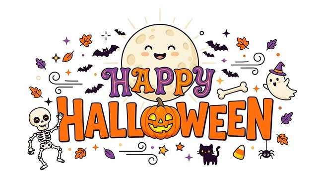 Happy halloween greeting with cute spooky characters