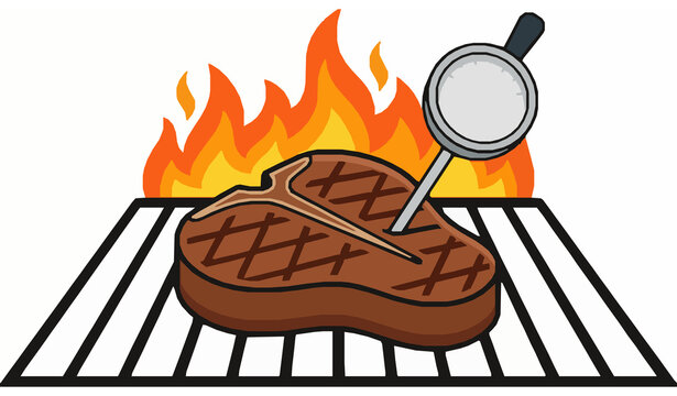 Meat Thermometer in Grilled Steak BBQ Icon &ndash; Doneness Temperature Gauge Vector Illustration