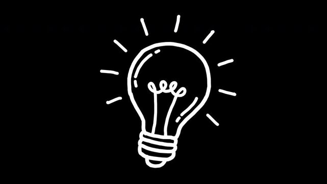 Glowing lightbulb idea brainstorm 4K Hand Drawn Animation with alpha transparent background