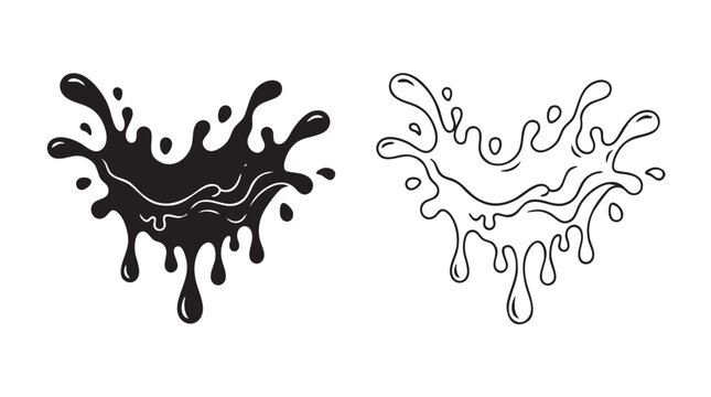 silhouette witn line art vector icon of liquid splash drip concept