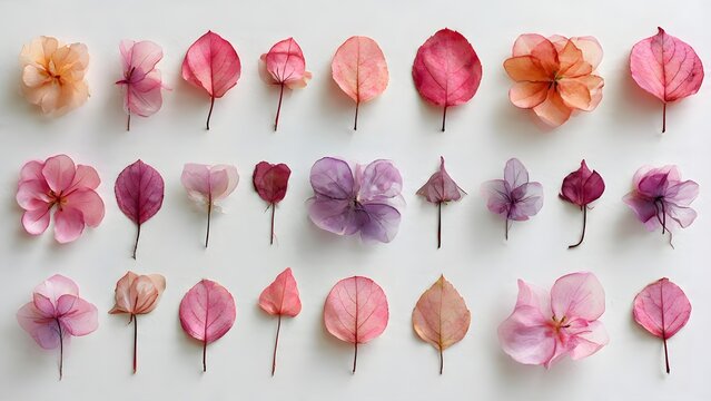 Colorful Hydrangea Leaves Arrangement on White Background