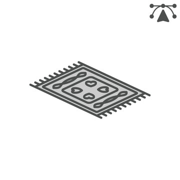Home rug isometric icon, house decoration concept. Vector graphics. Comfort and cleanliness, carpet sign and editable stroke, outline style icon for mobile or web design.