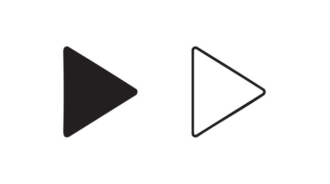 play button silhouette with line art vector icon featuring media, control, pause