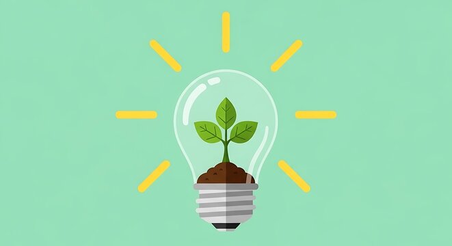 Lightbulb with a growing plant inside, representing green energy and eco-consciousness