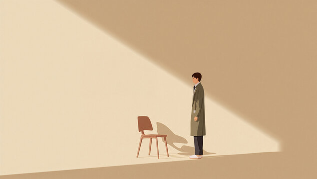 空の椅子と影を描いた関係性のイラスト