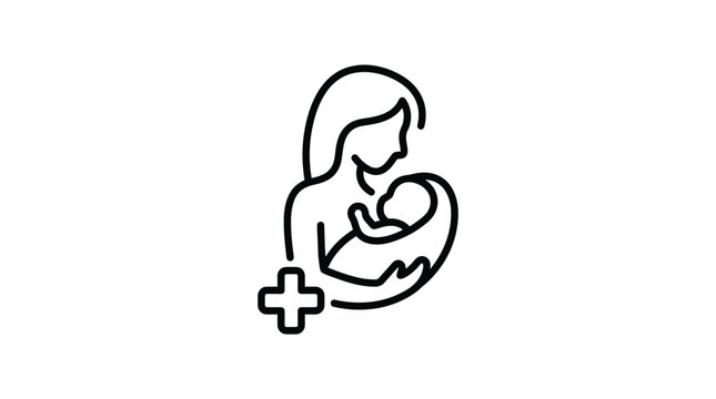 Mother and Baby Icon with Plus Sign - Maternity Health and Care Concept